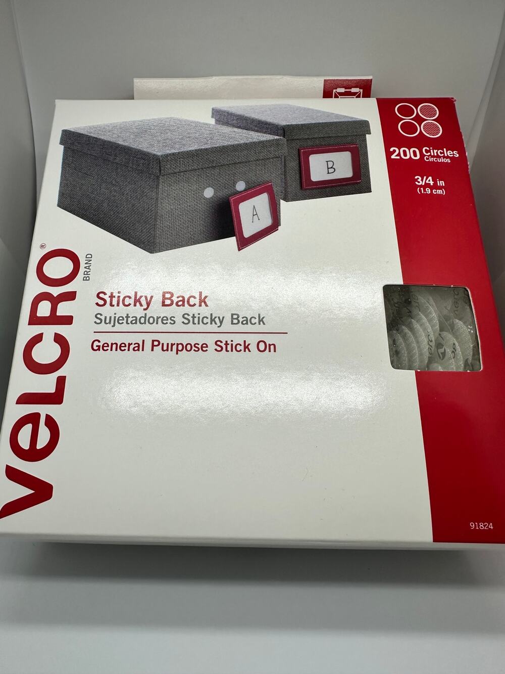 VELCRO Brand Sticky Back 3/4" Circles - 200 Count (White, Model 91824) - NIB